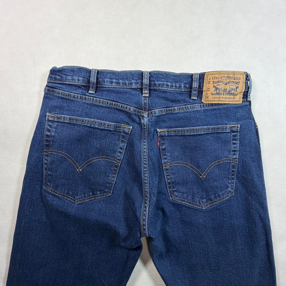 Levis Workwear 505 Regular Fit Mens Jeans Dark Wash Indigo 35x32 Straight Leg - Picture 11 of 11